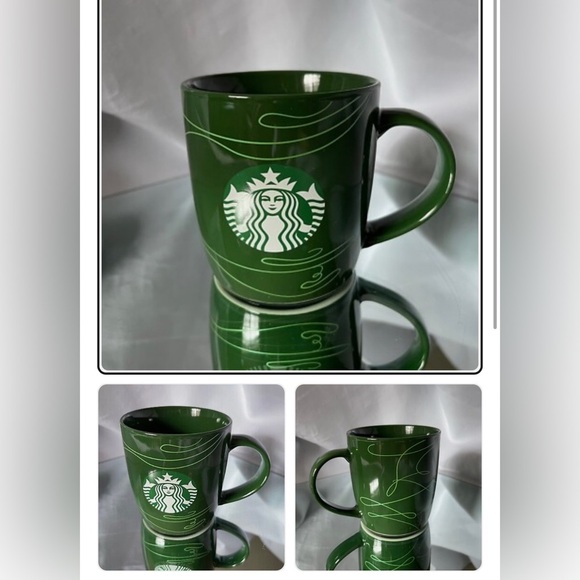Starbucks 12oz Green Holiday Mug Set 2020 Mermaid Logo with Swirl - Picture 1 of 3